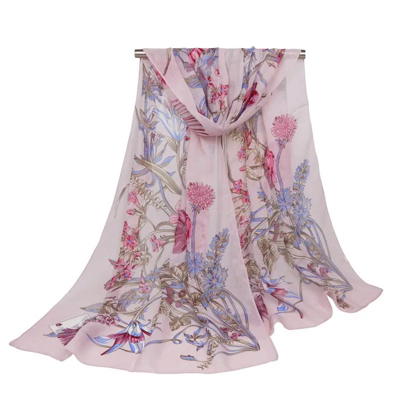 

Chiffon hijab Scarf bandana Luxury Brand Silk Scarf Small Long Scarves for Women Printed Flower Shawl Sun Protection Beach Towel
