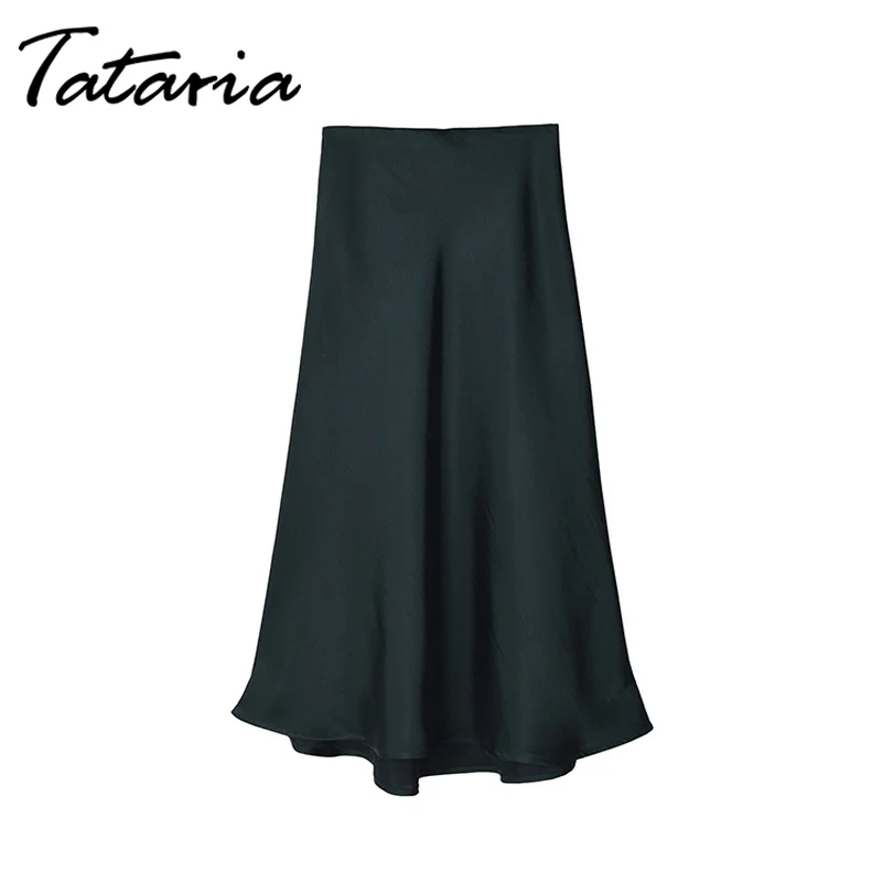 Tataria юбка с высокой талией Женская атласная юбка Женская линия юбка-годе «русалка» летняя элегантная однотонная миди юбка куртка Femme