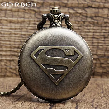 

2017 Hot Sale Bronze Retro Superman Pattern Exquisite Quartz Pocket Watch Men Women Pocket Watch Best Gift With Chain Necklace