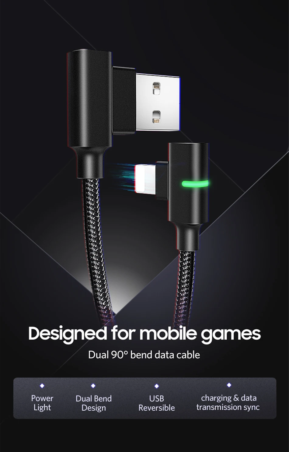 Benks Dual L Shape Lightning Data Cable 8 Pin For iPhone X XS XR 10 8 7 6s 5 Plus Fast Charge USB Charging Cables LED Light 1 (1)