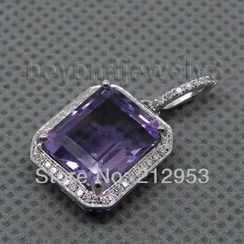 

Vintage Fashion Emerald Cut 10x12mm Natural Amethyst 14Kt White Gold Pendant ESR15