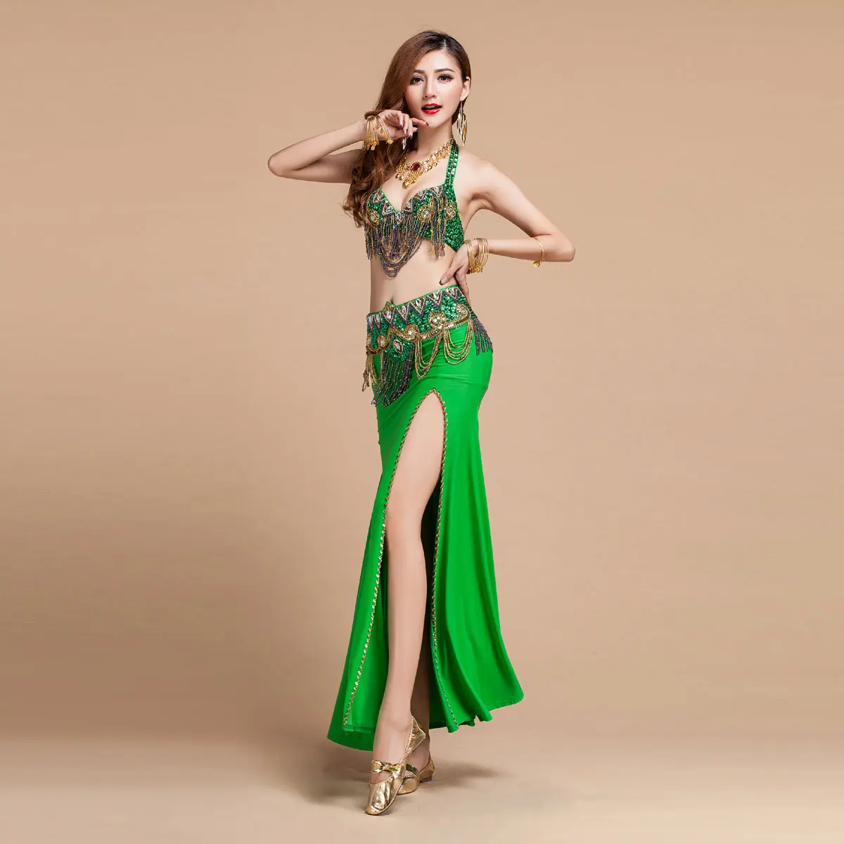 Venda quente vermelho/rosa/roxo/verde conjuntos de 3 Peças de Dança Do Ventre (bra + cinto + Saia) Traje de Dança do ventre Conjunto Pérsia/Egito Trajes Indianos