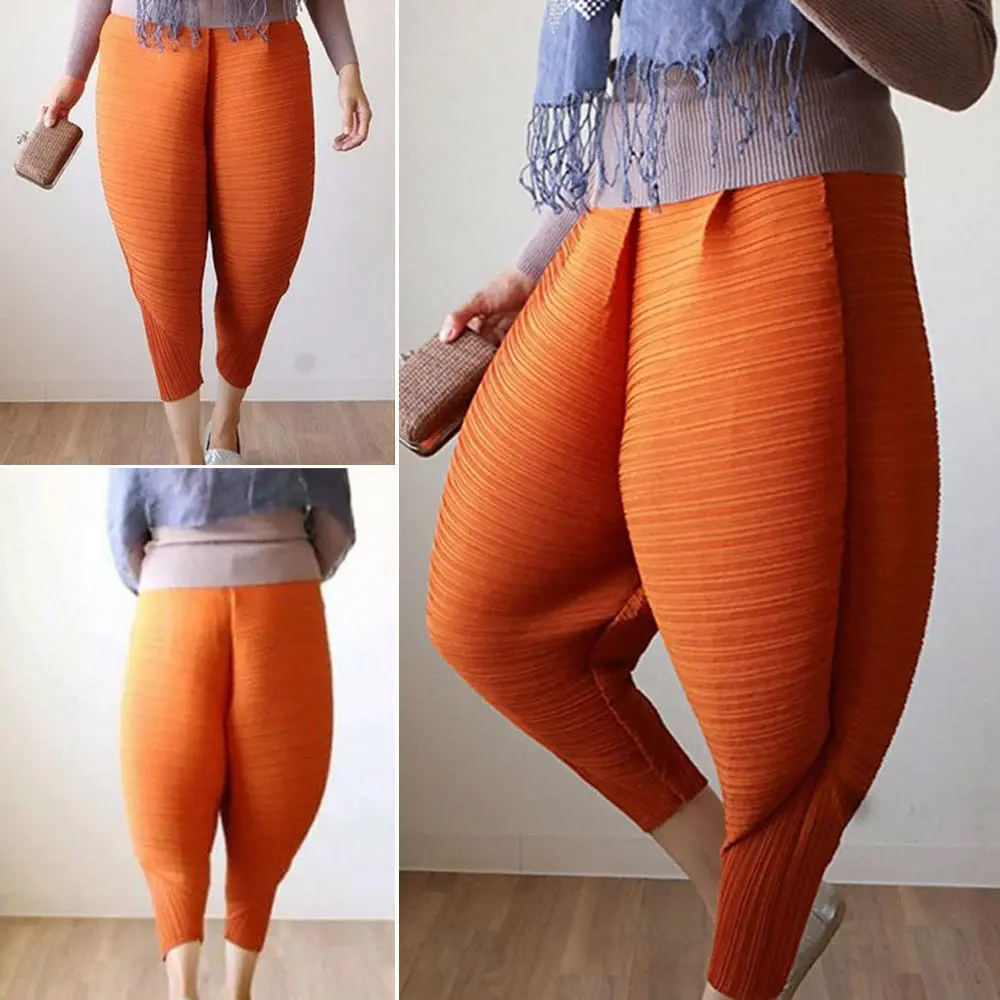 

Women Fried Chicken Leg Pants Knickerbockers Funny Loose Harem Pants High Waist Plus Size Yellow