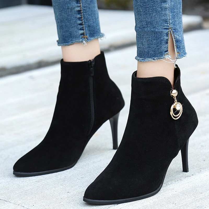 Botines 2018 Otoño Invierno MoBeiNi nuevos modelos de botas de Mujer Zapatos de tacón de aguja decorativos de metal puntiagudos mujer| Botas hasta el tobillo| - AliExpress