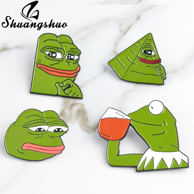

ShuangShuo Korean Style Pepe The Frog Brooch Pins for Clothes Cartoon Frog Enamel Pin Badge Metal Anime Badges Pins and Brooches