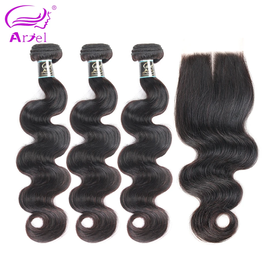 Ariel Brazilian Body Wave With Closure 3 Bundles And 1 Lace Closure Natural Color Non Remy Human Hair Bundles brazilian-body-wave-hair-bundles