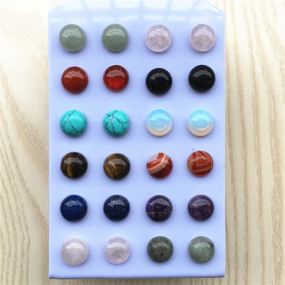 Новые простые трендовые геометрические круглый разных цветов серьги-гвоздики из натурального камня для женщин модные милые маленькие серьги 12 шт