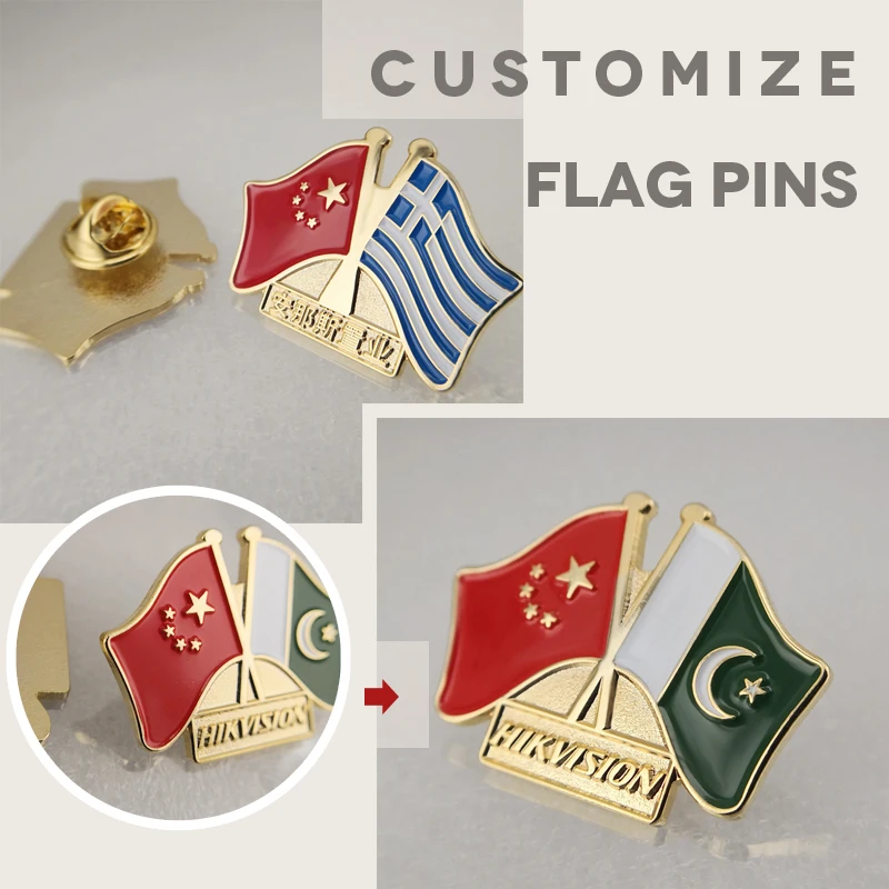 Customize Soft Economic Enamel Any Double Flags Lapel Pins With Your