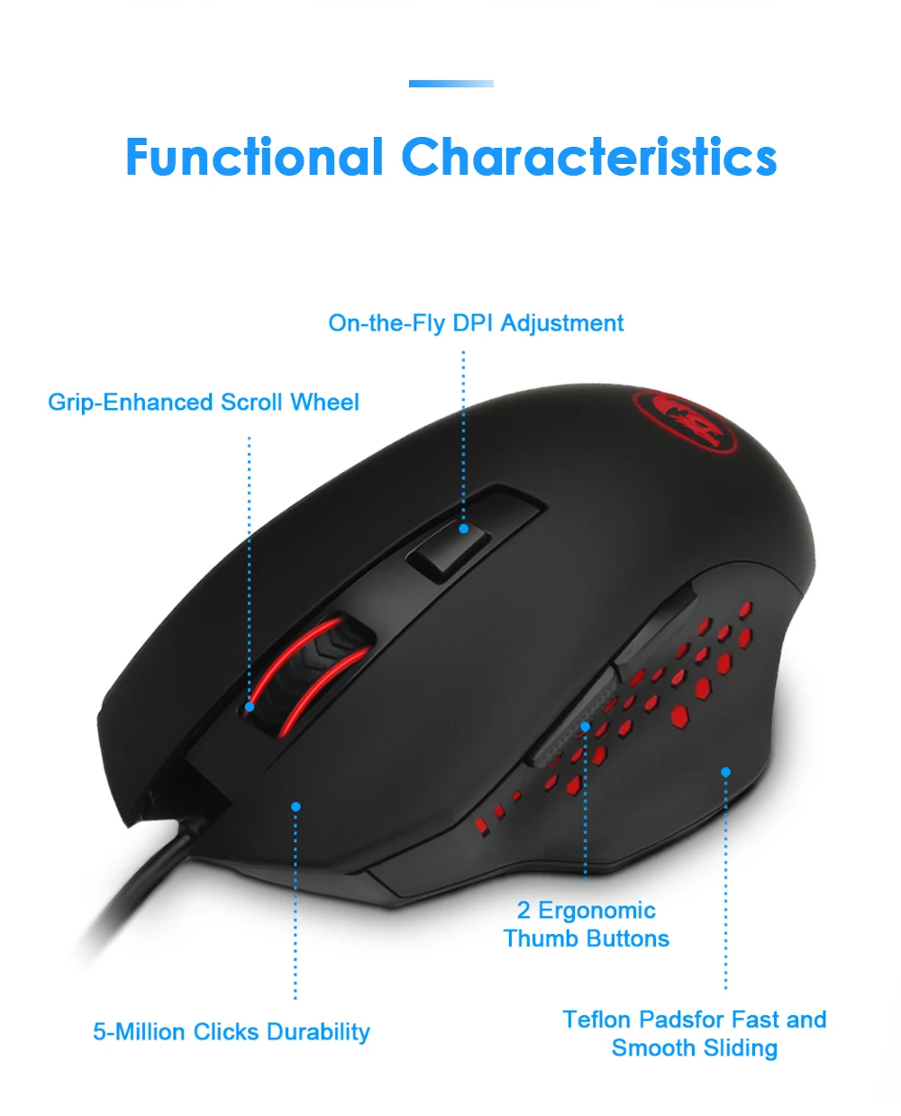 RedDragon® High Quality USB Gaming Mouse 3200 DPI 6 Buttons Ergonomic Design