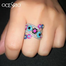 OCESRIO, высокое качество, кубический цирконий, волнистое кольцо, серебро, женский циркон, цветные вечерние кольца с ромашками, цветок, брендовые ювелирные изделия, rig-e97