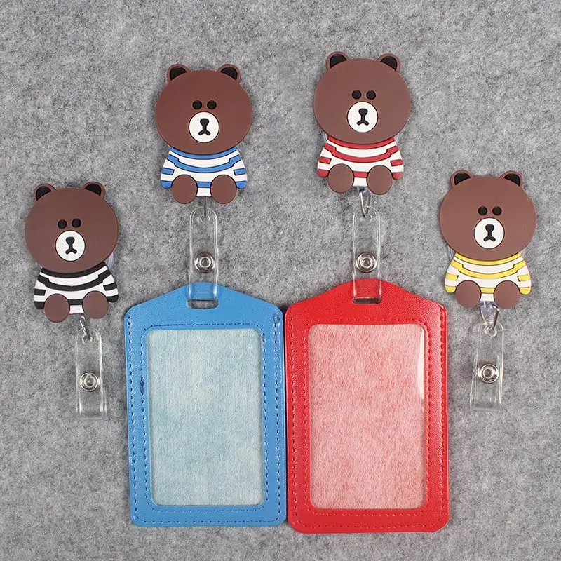 

Little Bear Hospital Badge Scroll Nurse Office Reel Cute Bear Scalable Girls Nurse Entrance School Guard ID Card PU Card Holder
