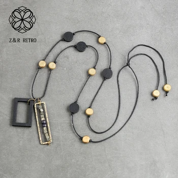 

Vintage Wooden Jewelry Long Necklace for Women Rope Chain Chokers 2020 Simple Sweater Best Friends Pendant Accessories 3*36cm