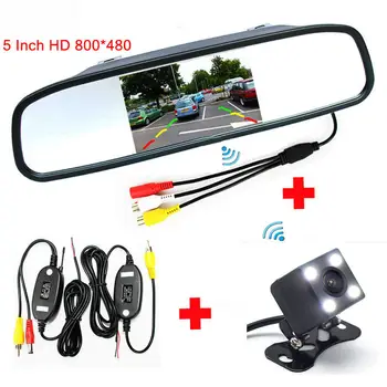 

Free Shipping 5" HD 800*480 Car Rearview TFT LCD Mirror Monitor + Glass Lens Rear View Reversing Camera + 2.4Ghz Wireless Kit