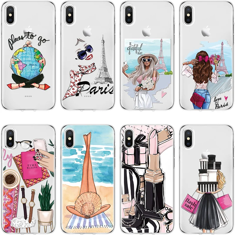 

For iPhone XS Case Princess Travel Tower Black Brown Hair Baby Queen Case For iPhone 7 8 Plus XR X XS Max 6S 5 5S 5SE 9 TPU Soft