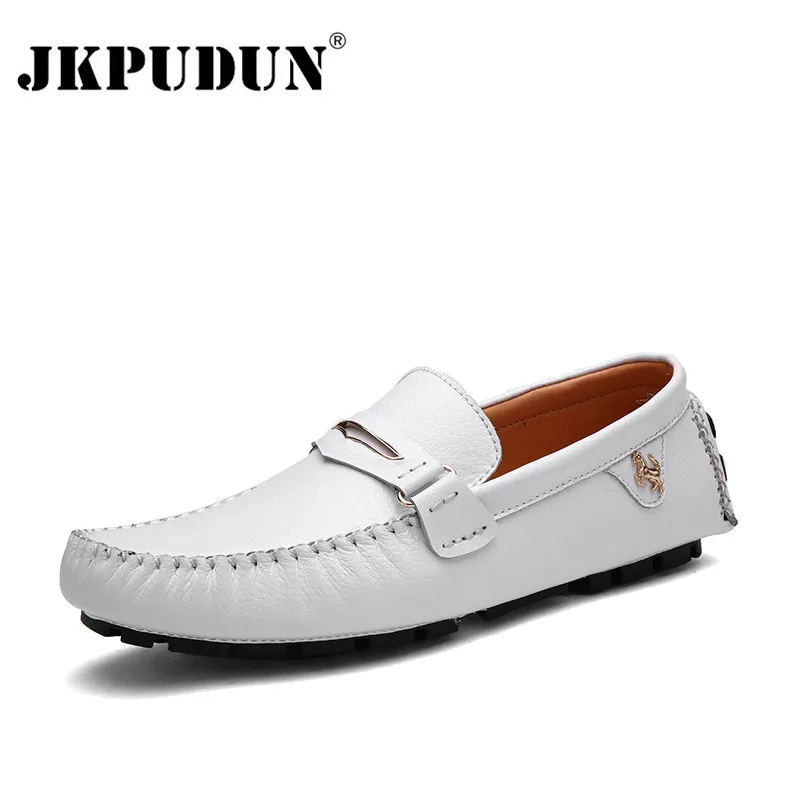 JKPUDUN Diseñador de Cuero Suave Para Hombre Mocasines Mocasines Guisantes Hombres Italianos Zapatos de Conducción Slip