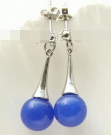 

hj 00602 Genuine Drop Dangle10mm round blue jade bead Earrings CAN CHOOSE
