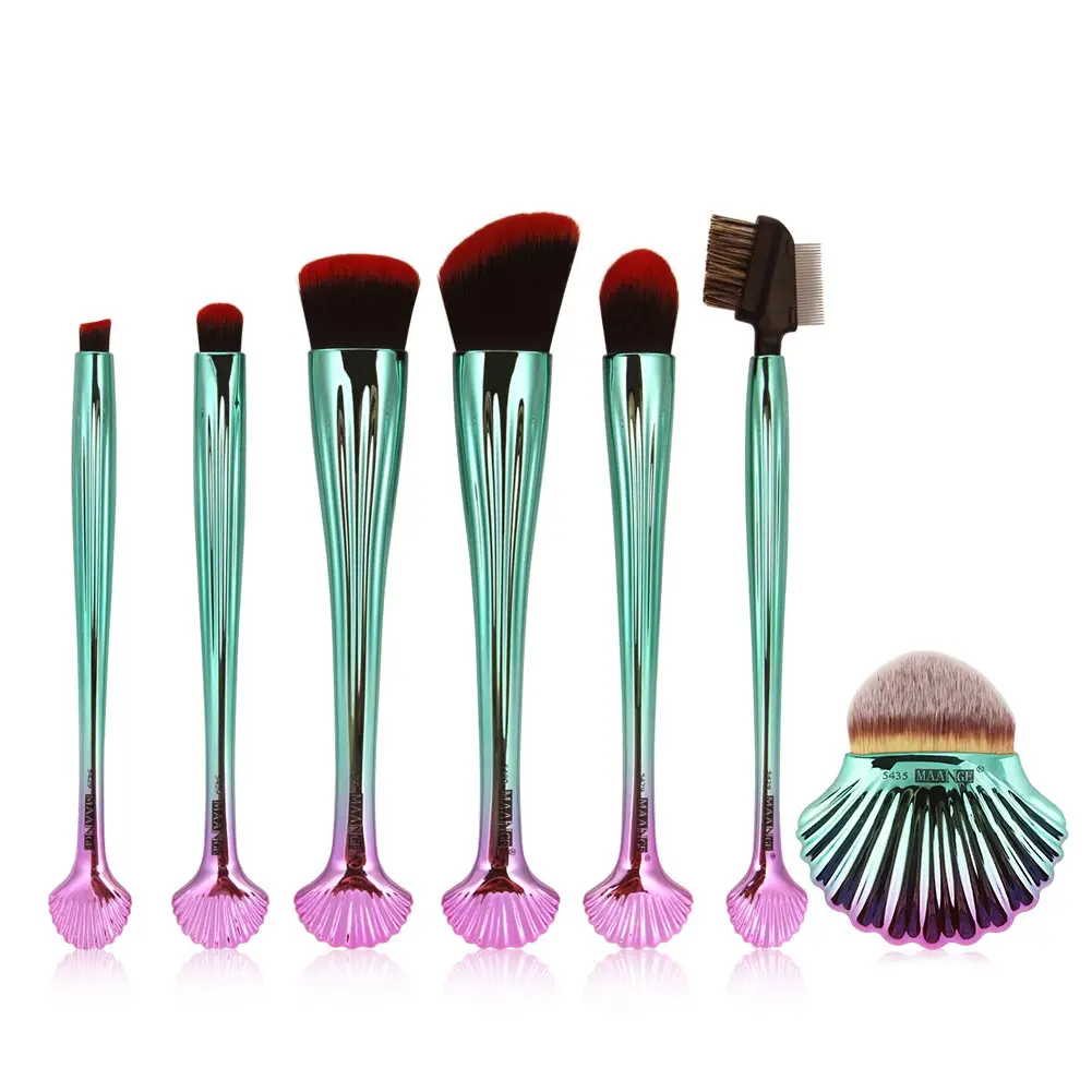 

7 Pcs/Set Shell Makeup Brushes Cosmetic Tools Foundation Powder Eyeshadow Concealer Gradient color Make Up Brush Kit HB88