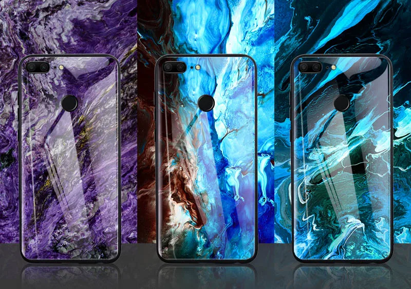 Hisomone Marble Phone Case On For Huawei Honor 9 Lite Texture Tempered Glass Back Case Cover For Huawei P Smart P20 Lite