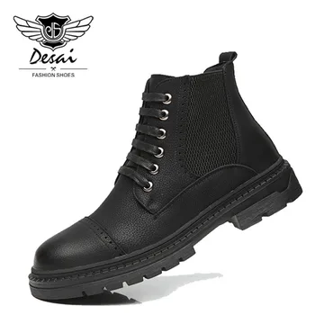 

DESAI Autumn Winter Men Leather Boots Korean Version Tooling Big Scalp Boots Men's Custom Military Boots High Short Boots
