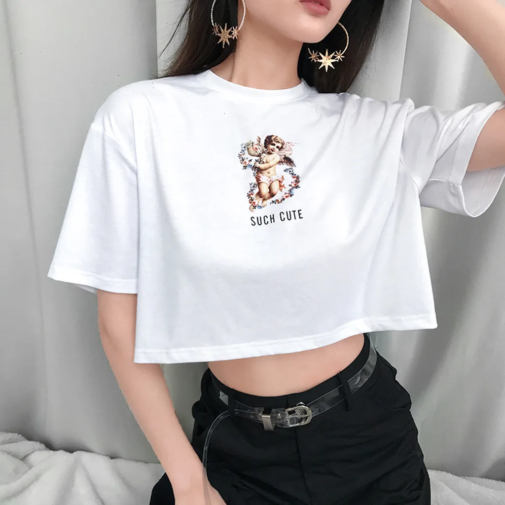 Womail Casual Printed Design Fashion Club Soft Comfortable Short Sleeve Beach O-Neck Polyester Material T-Shirt Women 19APR02