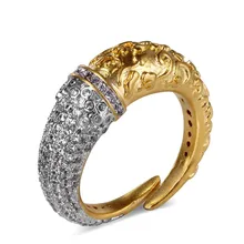 Especialmente Grabado Patrón Mujeres Anillos de Estilo Punk, Metal de Bronce Con 2 Tono Rodio y Chapado En Oro AAA Zirconia Cúbica Configuración