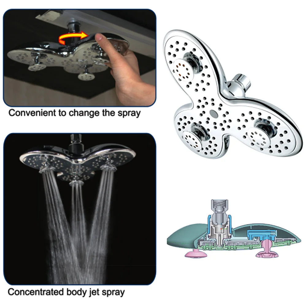

Home Accessories Bathroom Washable Three-petal Type 3 Functions Clean Water Saving Top Spray Shower Electroplating Nozzle