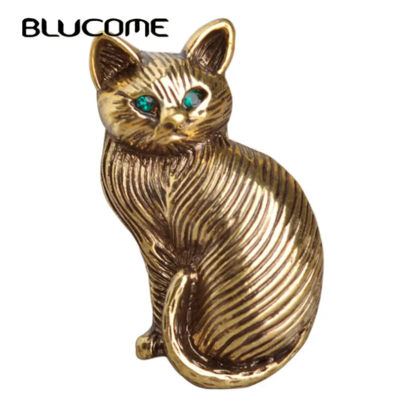 

Blucome Cute Green Crystal Eyes Cat Brooches For Women Kids Collar Hats Cartoon Pet Brooch Suit Lapel Pins Vintage Broche Mujer