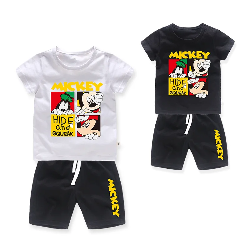 

Baby Mickey Mouse T-Shirt + Shorts Sets Boys Cartoon Sport Suits Children cotton summer Sets Kids multiple colour clothes 2-8Y