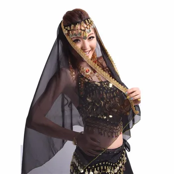 

Women Girls Belly Dance Headpiece Costumes Chiffon Golden Coins Decorate Belly Dancing Headpiece