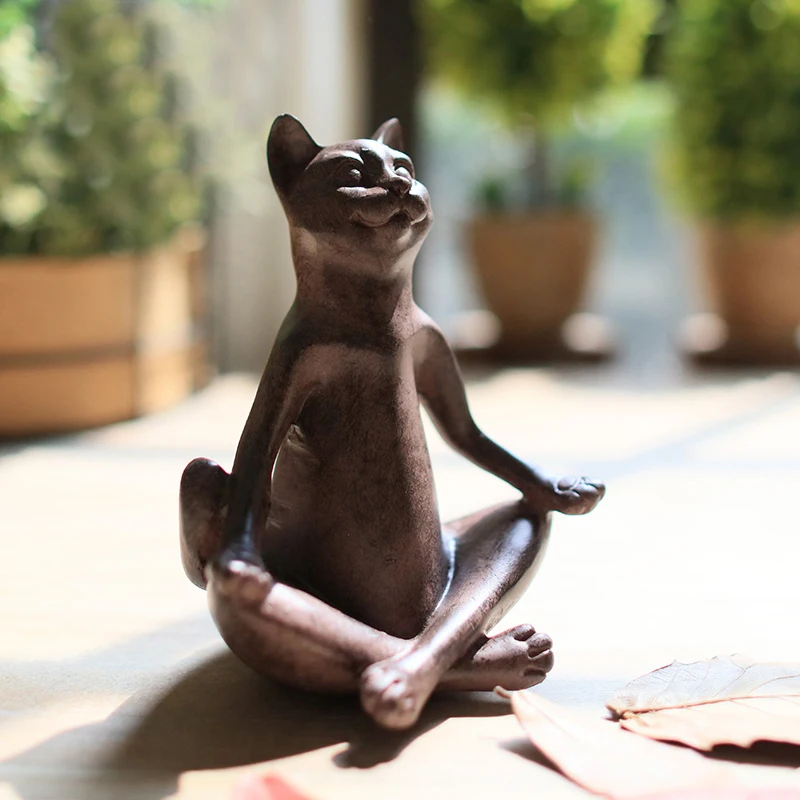 Cute retro Yoga cat Home Furnishing desktop decorative resin craft blackwhite cat 6 posture yogo sculpture creative ornaments Cute retro Yoga cat Home Furnishing desktop decorative resin craft blackwhite cat 6 posture yogo sculpture creative ornaments