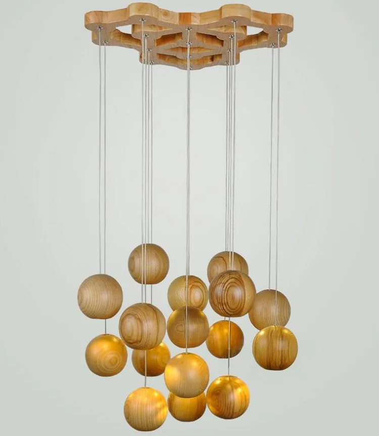 

Solid Wooden Village Staircase Wooden LED pendant lamp Shop Creative Light Simple Restaurant Cafe Solid Wood Pendant lights MZ56