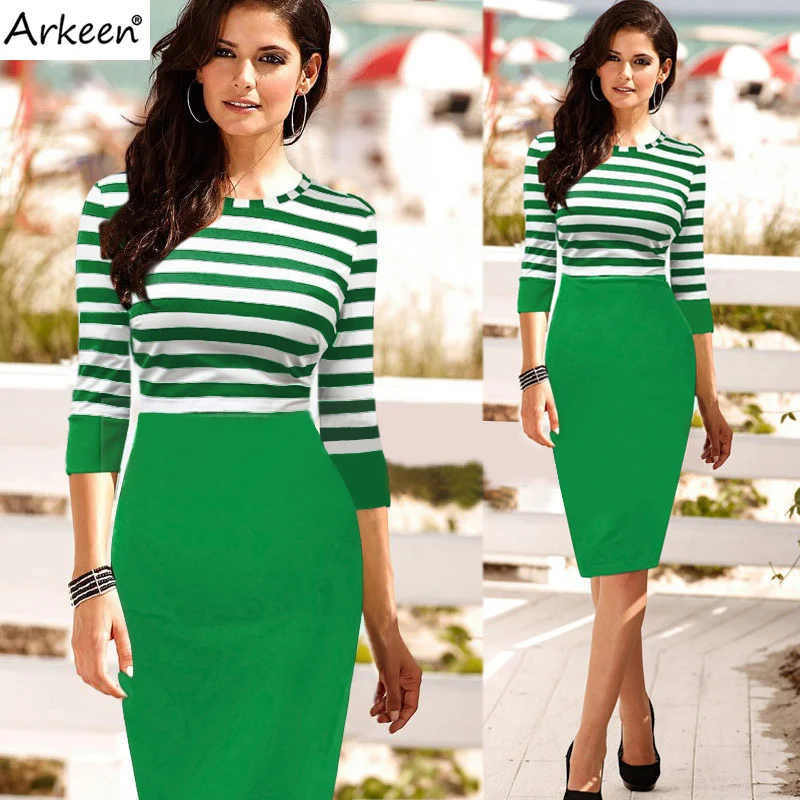 Striped 2017 Patchwork Boho Midi Dresses Party Office Kleider Gothic