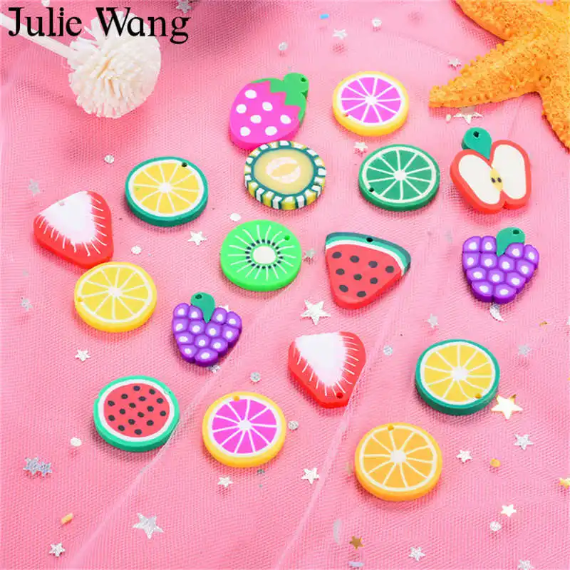 

Julie Wang 20PCS Resin Artificial Fruit Charms Slime Fimo Clay Orange Apple Pendants Jewelry Making Accessory Table Decor Props