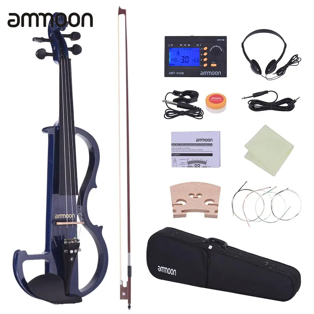 

ammoon Full Size 4/4 Solid Wood Electric Silent Violin Fiddle Style-2 Ebony Fingerboard Pegs Chin Rest Tailpiece