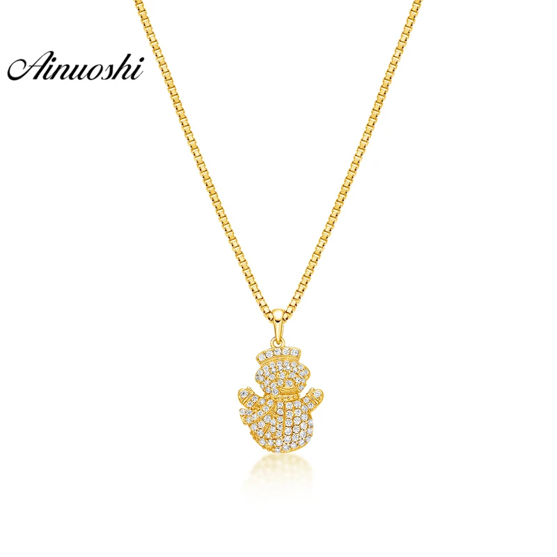 

AINUOSHI 10K Solid Yellow Gold Pendant Snowman Pendant SONA Simulated Diamond Women Men Children Jewelry 1.6g Separate Pendant