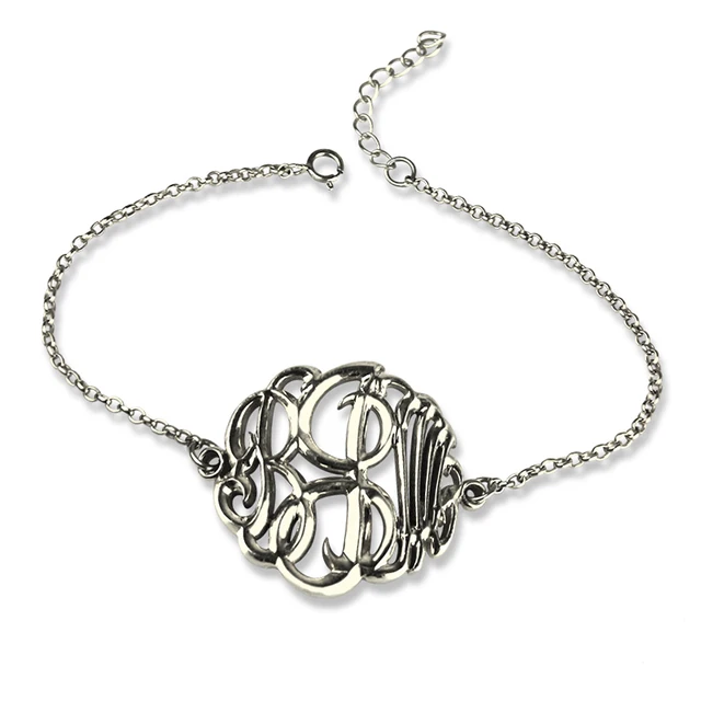Cut Out 3 Letters Monogram Bracelet Monogrammed Chain Cut Out 3 Letters Monogram Bracelet Monogrammed Chain Silver Unique Name Jewelry Best