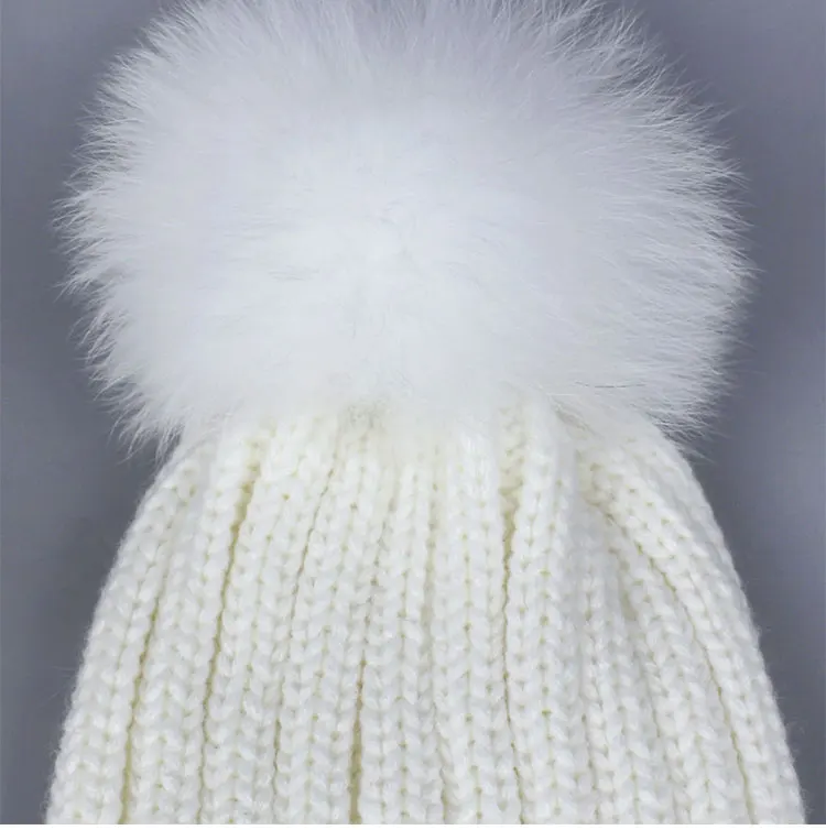 Теплая зимняя женская шапка с помпонами из натурального Лисьего меха, вязаная лыжные шапочки для девочек, толстая женская шапка