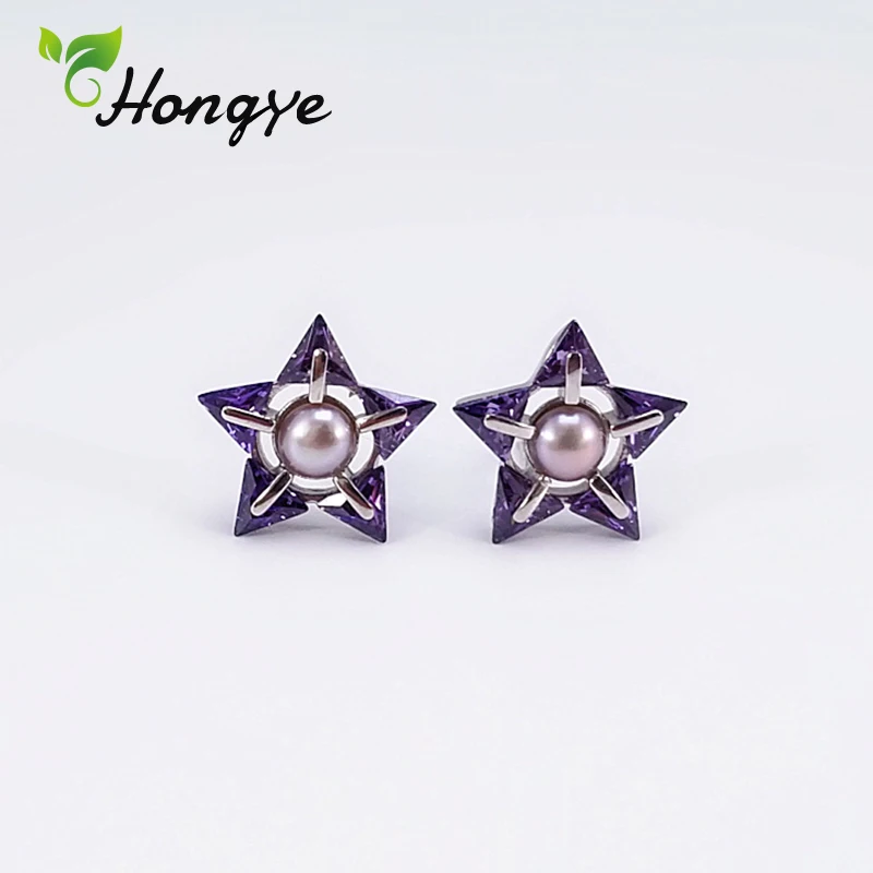 

Hongye Purple Star Shaped Earrings for Women Natural Pearl Fine Jewelry Girls Romantic Silver 925 Ear Nail Female Statement Stud