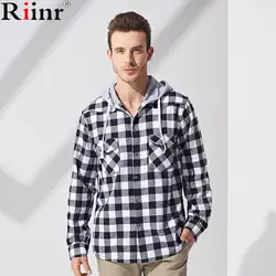 Riinr 2018 Новинка весны бренд Для Мужчин's Рубашки в клетку мужской теплая рубашка с длинными рукавами плюс Размеры молодежи качественные