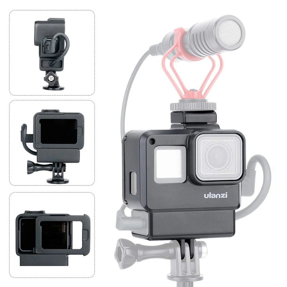 

Vlog Protective Case Frame Housing with Cold Shoe Mount Microphone Adapter for GoPro Hero 7/6/5 Video Film Making