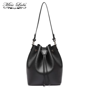 

Miss Lulu Women Shoulder Bags Bucket Shape Handbags Purses Synthetic Leather Top-handle Totes Drawstring Closure Black LH6894