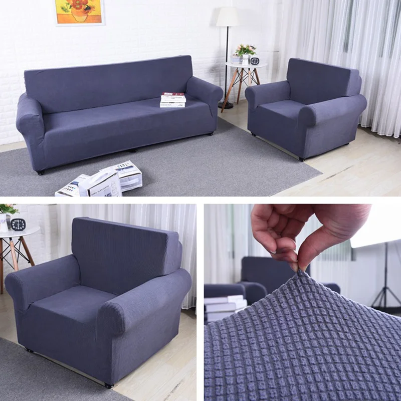 pure color couch sofa seat cover thick polar fleece elastic strech