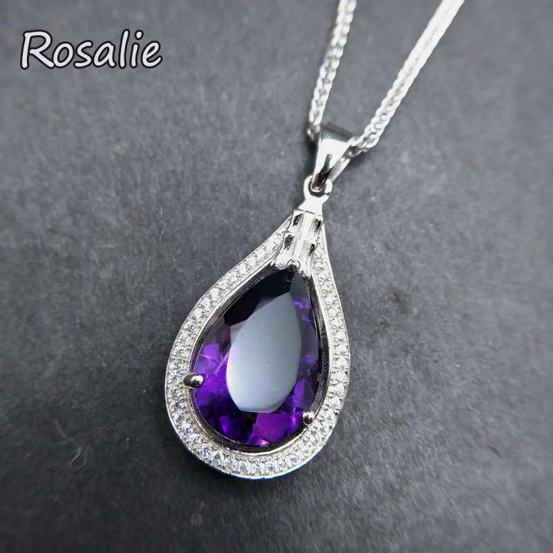 

Rosalie, Natural 5.2ct african deep color Amethyst Pendants Genuine Solid 925 Sterling Silver Fashion Purple Jewelry for women