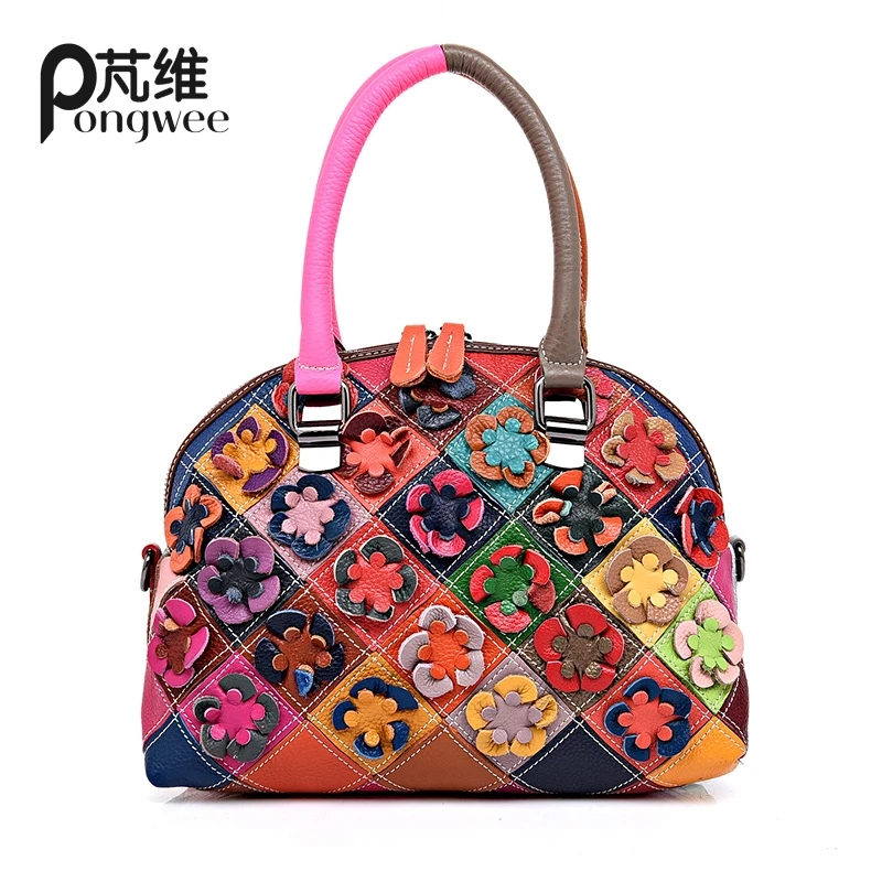 

PONGWEE Luxury Designer Handbags High Quality Famous Brand Leather Women Bag 3D flower women handbags shoulder messenger bag