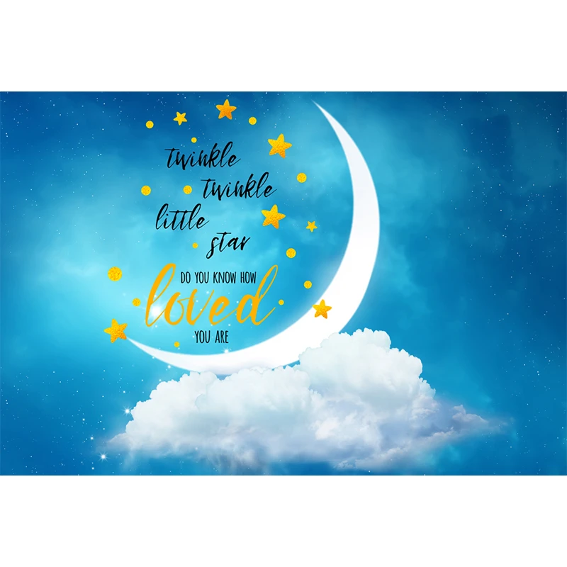 MEHOFOTO Twinkle Twinkle Little Star Baby Shower Party Backdrop Photography Background Props Navy and Gold Glitter Stars Moon Photo Banner for Boy Baby Shower Dessert Table Decoration 7x5ft 