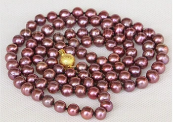 

32" 9mm wine red near round freshwater pearls necklace j10183 Factory Wholesale price Women Gift word Jewelry