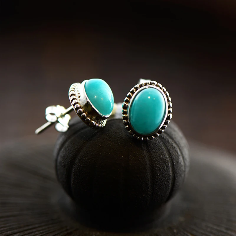 

925 Silver Amazonite Stud Earring for Women Party Wedding S925 Sterling Silver Earrings Fine Jewelry LE93