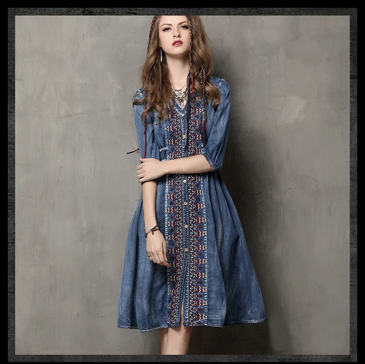 National Style Big Size Embroidery Demi Dress (2)