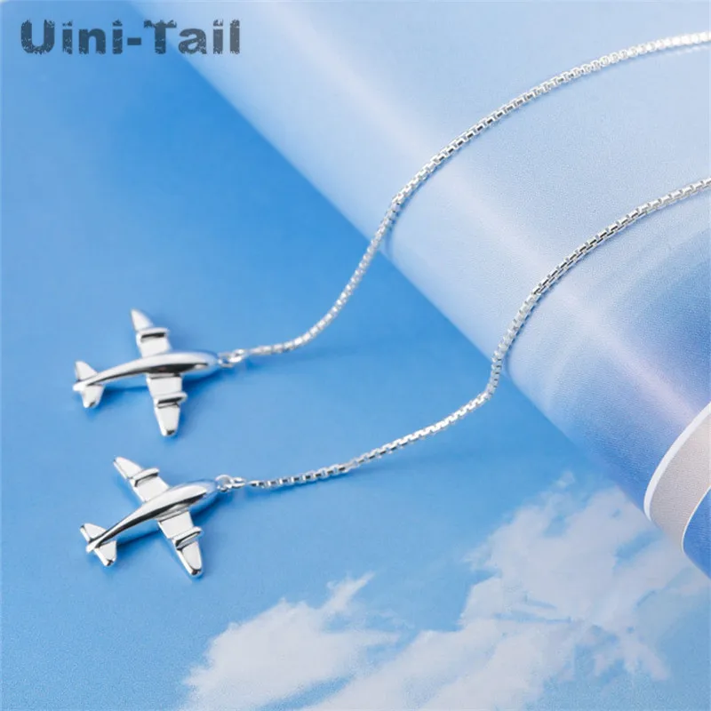 

Uini-Tail hot new 925 sterling silver small aircraft long ear line female personality fashion tide flow sweet earrings gift