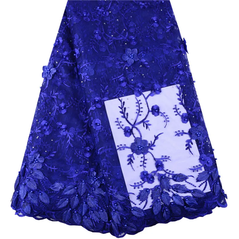 3D Flower Blue Lace French Voile Fabric 2019 High Quality African Nigerian Fabrics For Women Party Dress | Дом и сад